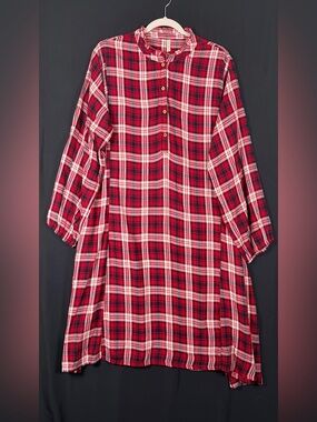 Embellish Large Women's Red Plaid Nightdress Pleated Lightweight Prairie Cottage
